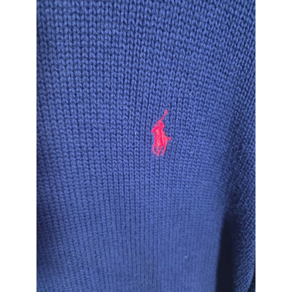 Vtg Polo Ralph Lauren Sweater Mens L Navy Crewneck Cotton Red Pony Preppy